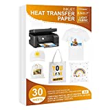 30 Sheets Heat Transfer Paper for White and Light Fabric, 8.3 x 11.7' Iron-on Transfer Paper for T Shirt for Any Inkjet Printers, Washable, No Cracking, No Fading
