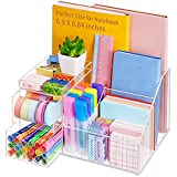 VITVITI Acrylic Desk Organizer, Clear Pencil Organizer for Desk, Multifunctional Desktop Stationary Pen Organizer, 8 Compartment Storage with Drawer, for Office/A4 Paper/Art Supply