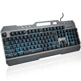 KLIM Lightning Gaming Keyboard New 2022 Version + 7 LED Colors + Ergonomic Mechanical Feel Keyboard with Metal Frame + Compatible with PC Mac PS4 ps5 Xbox One + Wired Hybrid Keyboard