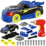 Coogam Take Apart Racing Car with Electric Screwdriver Tool, Fine Motor Skill Toy Car Construction Set STEM Building Learning Game with Light and Sound Gifts for 3 Year Old Boys and Girls (26PCS)