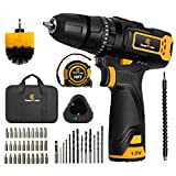Cordless Drill, 12V Impact Drill Set with Dual-Speed, 21+1+1 Torque Settings, 3/8’’ Keyless Chuck, 45pcs Accessories Bits with Tool Bag, C P CHANTPOWER