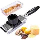 Ginger Grater Tool Cheese Grater with Handle Lemon Zester with Catcher Premium Stainless Steel Mini Grater with Container Nutmeg Grinder Kitchen Tools for Mini Garlic Chocolate Vegetables Fruits