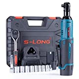 S-LONG Cordless Electric Ratchet Wrench Set, 3/8' 400 RPM 12V Power Ratchet Driver with 10 Sockets, 2000mAh Lithium-Ion Battery and 60-Min Fast Charge