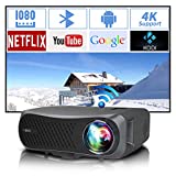 Full HD Wifi Bluetooth Projector 1080P Native Support 4K,10000 Lumen LED Smart Android Wireless Home Outdoor Business Projector 1920x1080 USB HDMI VGA AV Audio for Laptop PC TV DVD PS4 Smartphones Mac