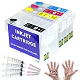 Replacement Refillable Ink Cartridges Compatible Sublimation Ink Cartridges for WF-7720 WF-7710 WF-7620 WF-7610 WF-7210 WF-7110 WF-3620 WF-3640,4Pcs Auto Reset Chips Reusable Empty Ink Cartridges Kit