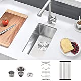 10 Inch Bar Sink Undermount - VASOYO 10'x18' Undermount Wet Bar Prep Kitchen Sink 16 Gauge Stainless Steel Single Bowl Bar and RV Sink Tight Radius Outdoor Undermount Bar Sink with Bottom Grid & Drain