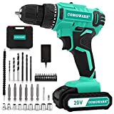 COMOWARE 20V Cordless Drill, Electric Power Drill Set with 1 Batteries & Charger, 3/8” Keyless Chuck, 2 Variable Speed, 266 In-lb Torque, 17+1 Position and 34pcs Drill/Driver Bits