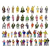 Hiawbon 50 Pcs People Figurines Set Tiny Sitting and Standing Delicate Hand Painted People Model Train Park Street People Figures for Miniature Scenes,1:87 Scale