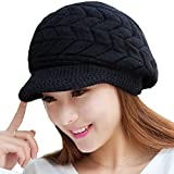 Loritta Womens Winter Beanie Hat Warm Knitted Slouchy Wool Hats Cap with Visor, Black