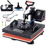 VEVOR Heat Press, 5 in 1 Heat Press Machine 15x15, 1050W Sublimation Transfer Printer with Teflon Coated, Fast&Even Heating, Digital Precise Temperature Control, for T shirts Mug Cap Plate, Black