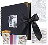 OLAI Scrapbook Photo Album, DIY Craft Paper Photo Book 80 Pages, DIY Handmade Album Scrapbook Set, Records Anniversary, Wedding, Graduation, Travelling, Contains Metal Pen- Black
