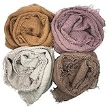 MANSHU 4PCS Women Soft Cotton Hemp Scarf Shawl Long Scarf, Scarf and Wrap, Big Head Scarf.