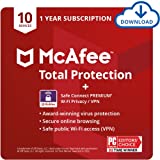McAfee Total Protection w/ Safe Connect VPN 2022 | 10 Device | Antivirus Internet Security Software | Password Manager, Dark Web Monitoring, Parental Controls | 1 Year w/ Auto Renewal | Download Code