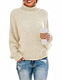 ZESICA Women's Turtleneck Batwing Sleeve Loose Oversized Chunky Knitted Pullover Sweater Jumper Tops,Apricot,Small
