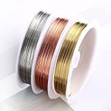 Whale Craft Wire for Jewelry Making, 22 Gauge Copper Beading 3Rolls 12Feet/Roll Premium Tarnish Resistant Making Supplies DIY Gold Silver&Rose (3 Rolls 0.6mm)