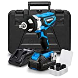 NEIKO 10878A 20V 1/2' Cordless Impact Wrench 1/2-Inch Chuck with Battery, Fast Charger and 4 1/2' Drive Sockets, High Torque Electric Impact Wrench Kit with Adjustable Torque Power, Impact Gun for Car