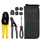 Crimping Tool Kit Terminal Connector Plier with 5 interchangeable Jaws, Wire Striper &Cutter for Insulated and Non-Insulated Terminals 0.5-35mm ² Oxford bag packing