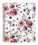 Steel Mill & Co Cute Large Spiral Notebook College Ruled, 11' x 9.5' with Durable Hardcover and 160 Lined Pages, Rose Floral