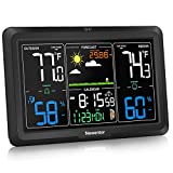 Newentor Weather Station Wireless Indoor Outdoor Thermometer, Atomic Alarm Clock with Temperature Alert Humidity, Large Color Display Weather Monitor with Calendar and Adjustable Backlight for Home