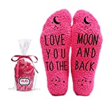 Love You to the Moon and Back Funny Socks - Cool Pink Fuzzy Novelty Cupcake Packaging for Her - Gift Idea for Mom, Wife, Sister, Friend, Aunt or Grandma - Birthday, Christmas Stocking Stuffer - 1 Pair