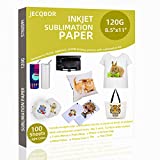 Sublimation Paper 8.5 X 11 Inch 120G - 100 Sheets Easy to Transfer Sublimation Paper for All Epson HP Canon Sawgrass Inkjet Printer Work With Sublimation Ink For T-shirt Tumbler DIY A4