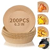 Mafuken 200PCS Air Fryer Disposable Paper Liners, 6.3In Round Air Fryer Parchment Paper Liners, Natural Food Grade, Non-Stick, Oil & Water Proof, Baking Paper Liners for Air Fryer