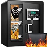 2.1 Cub Safe Box Fireproof Waterproof, Security Home Safe Box with Fireproof Document Bag, Digital Keypad LCD Display Inner Cabinet Box, Large Fireproof Safe for Money Jewelry Document Valuables