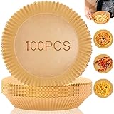 100 PCS Air Fryer Disposable Paper Liner, Round Air Fryer Liners, Natural Parchment Paper for Air Fryer, Non-Stick, Oil-Proof, Food Grade Paper Liner for Baking Roasting Microwave (6.3 Inch)