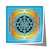 J-MAC Digital Art Sri Yantra Square Fine Art Paper Poster Print 8 x 8 Inches Cyan