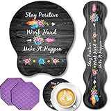 Wrist Rest Support Ergonomic Gel Mouse Pad & Memory Foam Keyboard Set with Coasters,Non-Slip Rubber PU Base Easy Typing and Pain Relief for Computer Office,Stay Positive Work Hard and Make It Happen