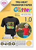 TransOurDream Glitter DIY Christmas Gifts Tru-Iron on Heat Transfer Paper for T Shirts (20 Sheets, 8.5x11') Printable Heat Transfer Vinyl for Inkjet Printer