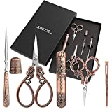 Embroidery Scissors Kits Include 2 Pairs Vintage Scissors, European Style Sewing Scissors with Sewing Needle Case, Thimble, Threader, Complete Sewing Kit for Embroidery, Needlework (Red Copper)