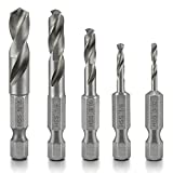 NEIKO 11402A Stubby Drill Bit Set for Metal | 5 Piece | 1/4' Quick Change Hex Shank | M2 High Speed Steel | for Quick Change Chucks and Drives | Drill Bit Holder Included