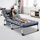 Barbella Folding Camping Cot Bed, Adjustable 4-Position Patio Lounge Chair Sleeping Cots, Reclining Folding Chaise with Pillow, Adjustable Camping Reclinging Chair for Pool, Beach, Patio, Sun Tanning