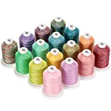 New brothread 16 Variegated Color Multi-Purpose 100% Mercerized Cotton Threads 50S/3 600M(660Y) Each Spool for Quilting, Sewing and Embroidery
