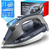 PurSteam Professional Grade 1800-Watt Steam Iron with Digital LCD Screen, 3-Way Auto-Off, Double-Layer Ceramic Soleplate, Axial Aligned Steam Holes, Self-Clean with 11 Preset Steam & Temp Settings