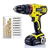 CACOOP 20V 1/2'' Cordless Hammer Drill w/ 2.0Ah Battery,1H Fast Charger,2-Variable Speed, Professional HSS Bits,Keyless Metal Chuck