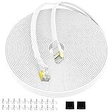 CAT6 Ethernet Cable 100FT with Shielded Gold Shell RJ45 Connector for modems, routers, LAN, Computers, Flat Network Cable, high Speed Cable Distribution Cable Clips - White (100FT)