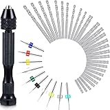57 Pieces Hand Drill Bits Set, Pin Vise Hand Drill, 46 Pieces Micro Twist Drill Bits and 10 Pieces PCB Mini Drill Bits for Resin Polymer Clay Craft DIY Jewelry (0.1-1mm, Random Color PCB Drill)