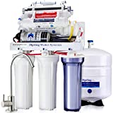 iSpring RCC1UP-AK 100GPD Under Sink 7-Stage Reverse Osmosis RO Drinking Filtration System and Water Filter for Sink with Alkaline Remineralization, Booster Pump and UV Ultraviolet Filter, White