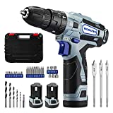 WORKPRO 12V Cordless Drill Driver Kit, 2-Speed, 2 Li-Ion Batteries 2000 mAh, Fast Charger, 3/8'' Clutch, 18+3 Torque Setting, 34 pcs Drill/Driver Bits Included