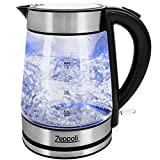 Zeppoli Electric Kettle - Glass Tea Kettle & Hot Water Boiler/Heater-Auto Shutoff (1.7L) & Boil-Dry Protection-Electric Tea Kettle Cordless & Portable with LED Indicator-Stainless Steel Lid & Bottom