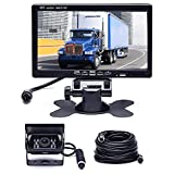 Hikity Backup Camera with Monitor Kit, Waterproof 18 IR LED Night Vision Reverse Camera + 7' Rear View Monitor Vehicle Parking System for RV Bus Trailer Truck (65ft 4-Pin Aviation Video Cable)