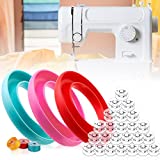 Neatbuddy 3 Pack Bobbin Holders, Silicone Bobbin Rings, Different Color Sewing Machine Bobbin Organizer and 24 Transparent Bobbins for Daily Sewing Supplies(Red & Pink & Light Blue)