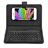 Portable Wireless Bluetooth Keyboard with Leather Case, Universal Keyboard with Portfolio Flip Case and Stand, Cover with for 4.5''-6.8'' iOS, Android and Windows Smart Phones (Black)