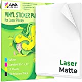 Printable Vinyl Sticker Paper for Laser Printer - Matte White - 15 Self-Adhesive Sheets - Waterproof Decal Paper - Standard Letter Size 8.5'x11'