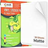 Printable Vinyl Sticker Paper - Waterproof Decal Paper for Inkjet Printer - 30 Self-Adhesive Sheets - Matte White - Standard Letter Size 8.5'x11'