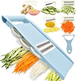 NACOLUS 5 in 1 Mandoline Slicer for Kitchen Vegetable Slicer Mandolin Multi Blade Potato Chip Slicer Veggie Slicer Vegetable Cutter Julienne Shredder Vegetable peeler For Small Job In Kitchen Blue