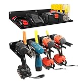 Cordless Power Tool Organizer, Shengsite Wall Mount Drill Holder Holds 4 Drills, Electric Drill Tool Rack and Shelf, Heavy Duty Alloy Steel Tool Shelf for Garage, Home, Workshop and Shed