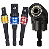 Impact Grade Driver Sockets Adapter Extension Set Drill Bit 3Pcs 1/4 3/8 1/2' Universal Socket Adapter Set and Right Angle Drill 105 Degree Right Angle Screwdriver set Drill Hex Bit Socket Adapter